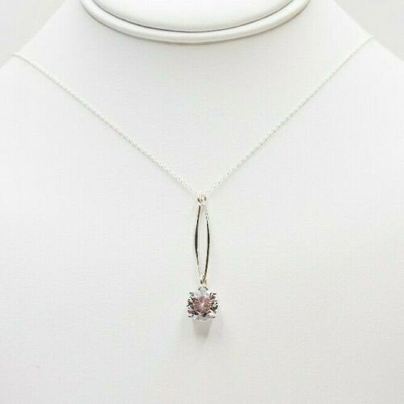 Diamond CZ Marquise Necklace Round 4ct CZ Pendant Large Stone 925 Sterling Silver April Birthstone Birthday Gift Anniversary Gift image 4