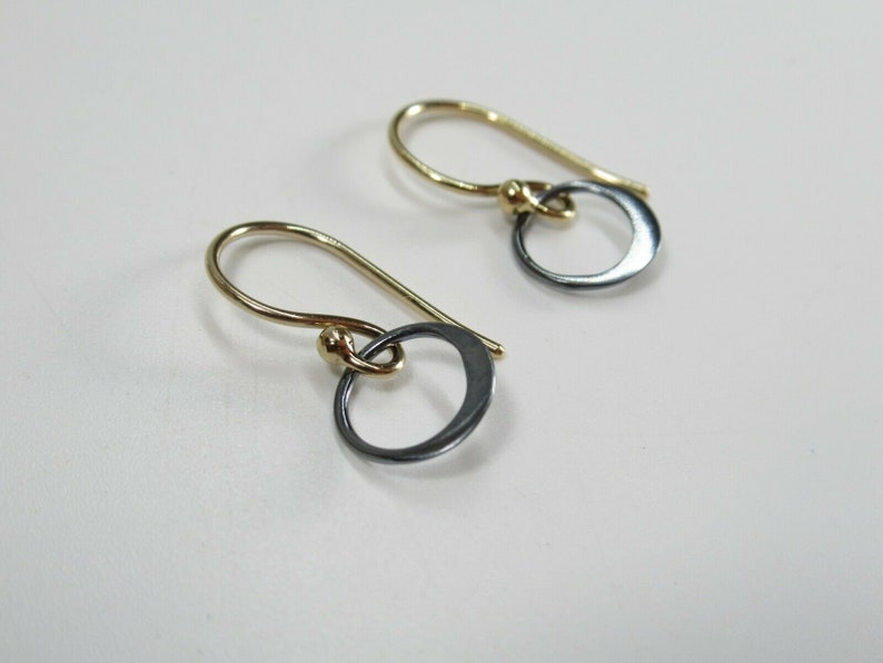Small Dainty Minimalist Geometric Your Choice 925 Sterling Silver or 14K Gold Hooks Simple Tiny Black Circle Earrings