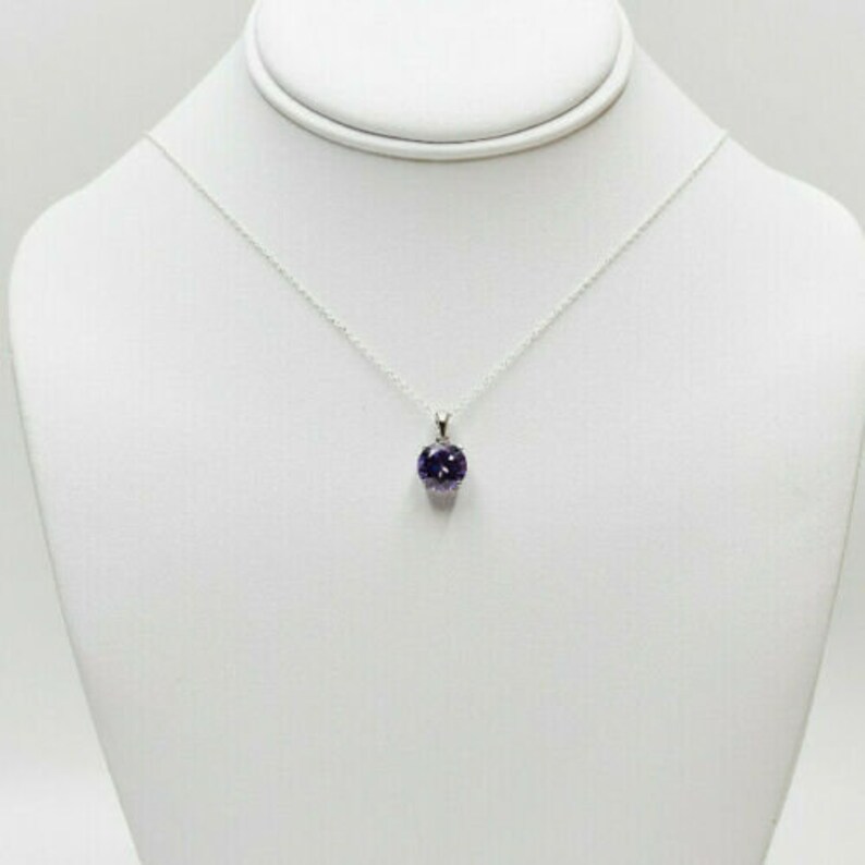 Purple Amethyst Solitaire Necklace Round 4ct CZ Pendant Large Stone 925 Sterling Silver February Birthstone Birthday Gift image 7