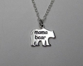 Mama Bear Necklace - 925 Sterling Silver - Mom Expectant Mother to Be Pendant - Family Jewelry - Gift for Mom Mother Bear Lover