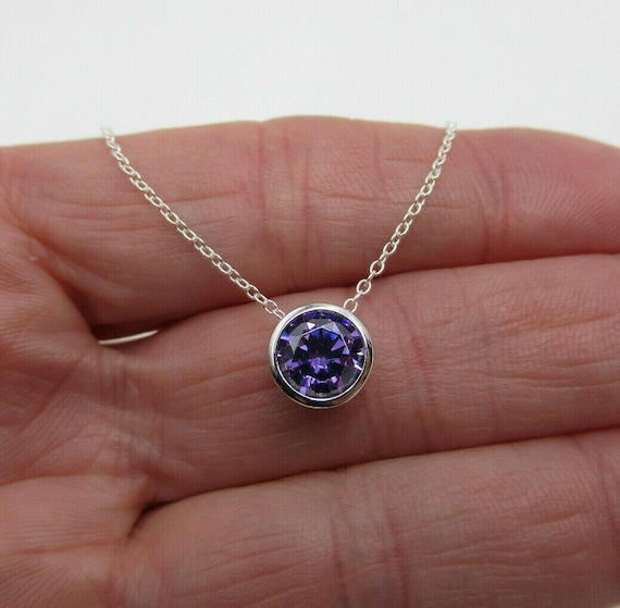 Gold Plated Amethyst CZ February Birthstone Pendant For Women Handmade Chaems Round Shape Design Necklace