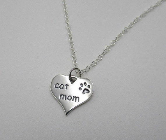 18 Sterling Silver Heart U Back Cat Lover Paw Necklace