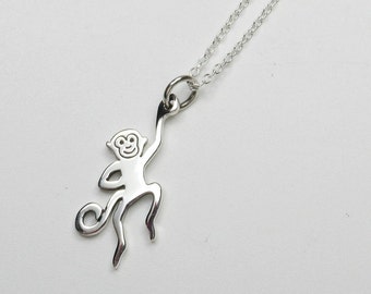 Monkey Pendant Necklace - 925 Sterling Silver -  Chinese Zodiac - Zoo Animal - Amusing Charming Energetic Playful