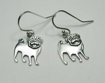 Pug Dog Earrings - Animal Pet Hooks - Dog Lovers Gift - Adopt a Pet - 925 Sterling Silver -  Jewelry Gift for Girl or Women