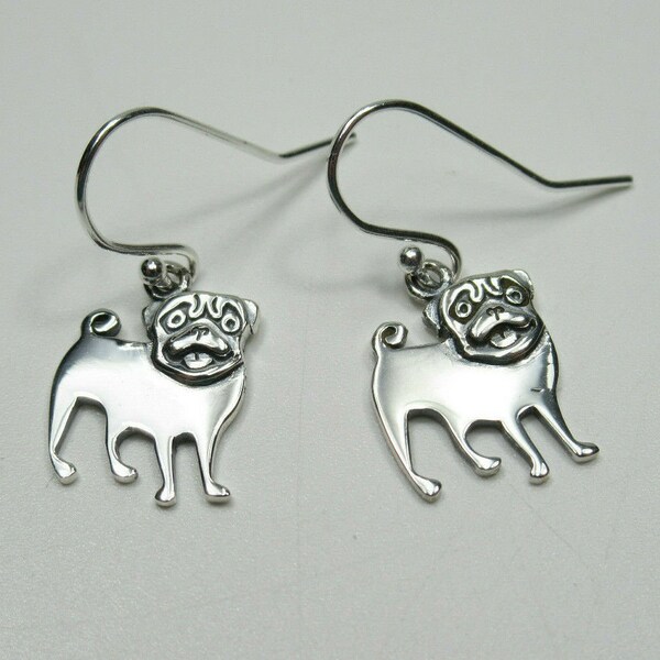 Pug Dog Earrings - Animal Pet Hooks - Dog Lovers Gift - Adopt a Pet - 925 Sterling Silver -  Jewelry Gift for Girl or Women