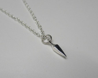 Tiny Spike Pendant Necklace - 925 Sterling Silver - Small Geometric Diamond Shape - Little Pendulum