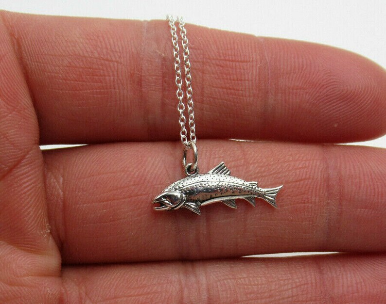 Leaping Trout Pendant 925 Sterling Silver Ocean Sea Fish Etsy