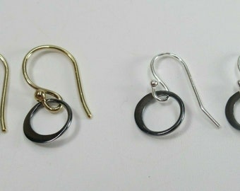 Simple Tiny Black Circle Earrings - Small Dainty Minimalist Geometric - Your Choice 925 Sterling Silver or 14K Gold Hooks