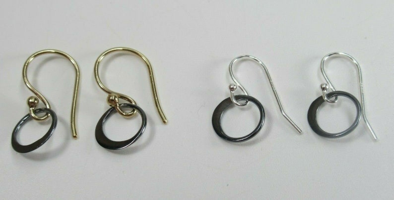 Small Dainty Minimalist Geometric Your Choice 925 Sterling Silver or 14K Gold Hooks Simple Tiny Black Circle Earrings