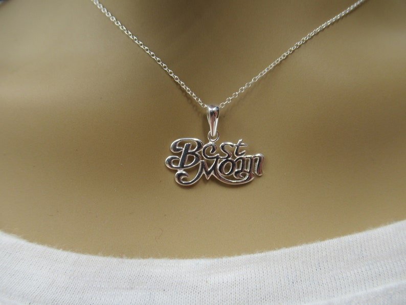 Best Mom Text Words Pendant 925 Sterling Silver Special Mother Mama Necklace Mother's Day Gift Birthday Gift Family Jewelry image 2