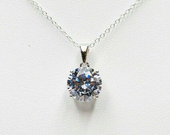 Diamond CZ Solitaire Necklace - Round 4ct CZ Pendant Large Stone - 925 Sterling Silver - April Birthstone Birthday Gift Anniversary Gift