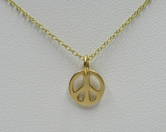 Gold Peace Sign Pendant Necklace - 24K Gold Satin Finish - Yoga Zen Namaste Spiritual Soul - Minimalist Simple Small