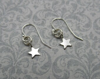 Simple Tiny Star Earrings - 925 Sterling Silver - Celestial Hooks with Star Dangles - Minimalist Earrings - Gift for Woman or Girl