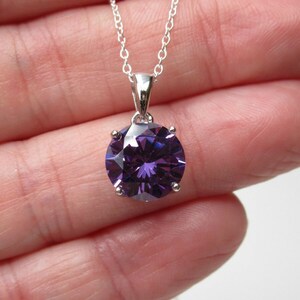 Purple Amethyst Solitaire Necklace Round 4ct CZ Pendant Large Stone 925 Sterling Silver February Birthstone Birthday Gift image 5