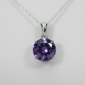 Purple Amethyst Solitaire Necklace Round 4ct CZ Pendant Large Stone 925 Sterling Silver February Birthstone Birthday Gift image 4