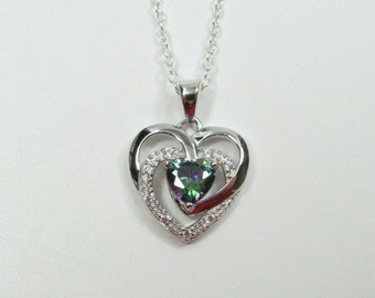 Rainbow Topaz CZ Cutout Heart Pendant - 925 Sterling Silver - Valentines Day Gift - Gift for Girlfriend Wife Woman Girl Her