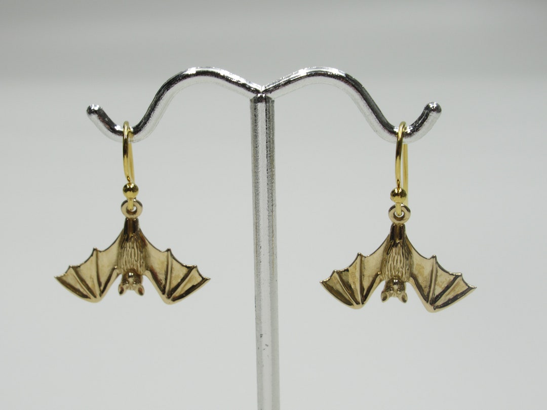 Upside Down Hanging Bat Earrings Bronze Metal Gold Color Etsy