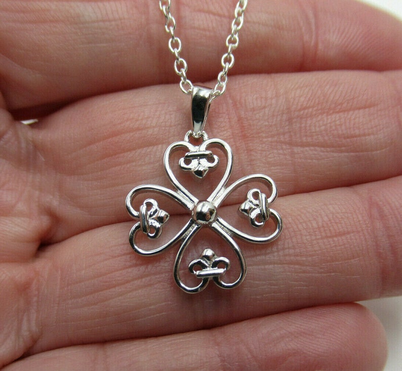 Patricks Day Necklace Your Choice Length Fleur de Lis Heart Shape Leaves Lucky Shamrock St 4 Leaf Clover Pendant 925 Sterling Silver