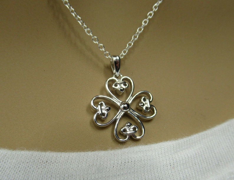 Patricks Day Necklace Your Choice Length Fleur de Lis Heart Shape Leaves Lucky Shamrock St 4 Leaf Clover Pendant 925 Sterling Silver