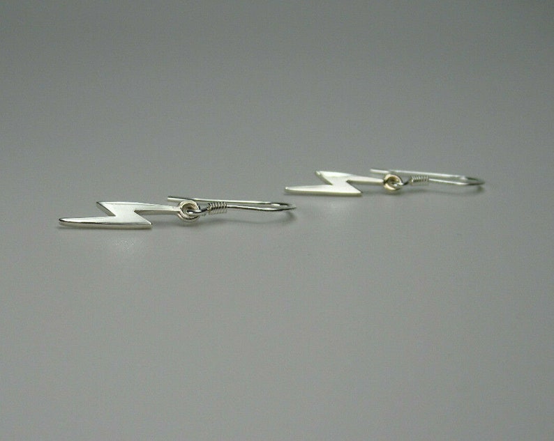 Lightening Bolt Hook Earrings 925 Sterling Silver Dangle Drop Hooks Celestial Sky Minimalist Simple Lunar Ridged Half Moon image 3