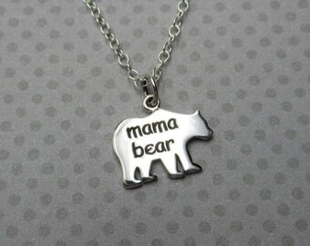 Mama Bear Necklace - 925 Sterling Silver - Mom Expectant Mother to Be Pendant - Family Jewelry - Gift for Mom Mother Bear Lover