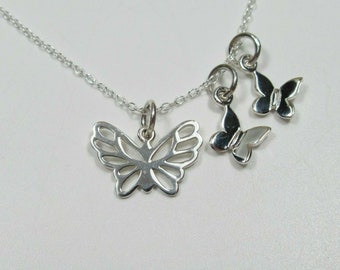 Mother Daughter Butterfly Necklace - 925 Sterling Silver - Choose Child & Butterfly Quantity - Gift for Mom Gift for Girl Mother's Day Gift