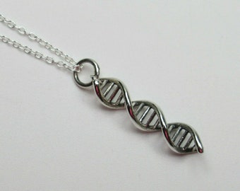 DNA Strand Pendant - Genetics Biology Double Helix Necklace - 925 Sterling Silver - Doctor Nurse Health Human Genes Science Chromosomes