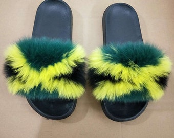 New Fashion Large Fur Real Natural Fox Fur Slides Fluffy Fur Slides Sandals Slippers Fashion Women Shoes