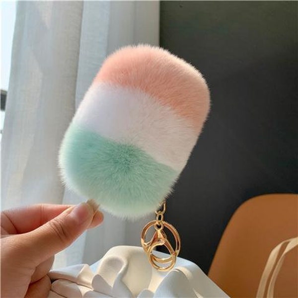 Rabbit Fur Ice Cream Bag Charm Keychain Accessory