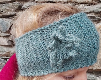 Soft headband knitted from the finest merino wool and alpaca yarn, ear warmers, wool accessory, gradient yarn in aqua-petrol