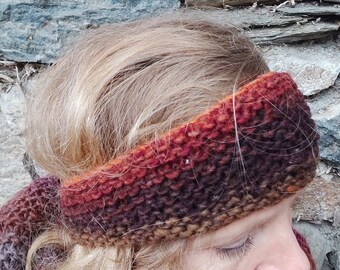 Soft headband knitted from the finest merino wool from NORO, ear warmers, accessory made of wool, gradient yarn, pattern mix, warm