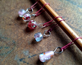 Maschenmarkierer, 5-teiliges Set, Murano Glas, Lampwork, Glasperlen, facettiert, italienische Perlen, handgefertigt, Stitchmarkers, knitting