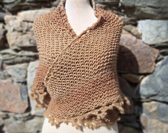 exclusive shawl made of alpaca and mohair, extremely soft shoulder shawl, camel brown knitted shawl, triangular shawl, LARP, Middle Ages, Outlander