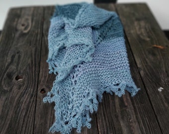 Knitted shawl in dove blue-aqua, shoulder shawl made of virgin, cotton and mohair, stole, scarf, Scottish Highlands, Middle Ages, knitted, LARP