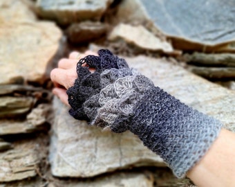 elegant sheep's wool hand warmers in black-grey, arm warmers, cuffs, handmade exclusive accessories, wool cuffs, special wrist warmers