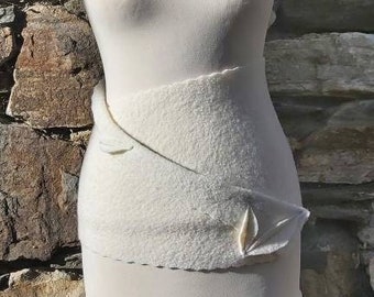 Kidney warmer in off-white made of pure sheep's wool, waist band, walk skirt, wool scarf, wool skirt, wrap skirt, size: XS-L, kidney scarf, wool