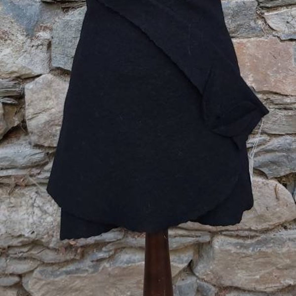 Jupe en laine noire en pure laine de mouton, jupe portefeuille, jupe en laine, jupe de promenade, jupe en laine, vêtements en laine, jupe en feutre, taille. XS-XL