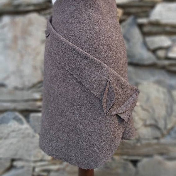 Wrap skirt made of pure new wool in brown, wool skirt, walk skirt, skirt made of wool, wool skirt, clothes made of walk, felt skirt, size. XS-XL