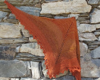 soft triangular scarf made of merino wool and cotton, neck flatterer, knitted scarf in rusty brown, scarf, exclusive accessory, knitted scarf