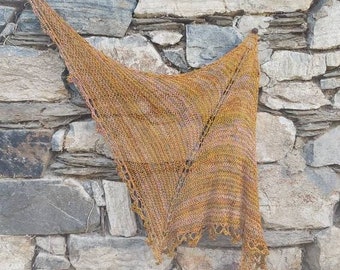 super soft triangular scarf in brass knitted from pure cotton, does not scratch, shoulder cloth, stole, scarf, middle ages, dirndl, ladies