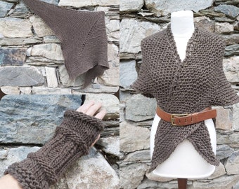 Knitted triangular scarf made of alpaca and sheep's wool, shawl, stole, scarf, medieval, wrap scarf, Outlander, Highlands, scarf