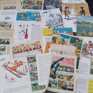 Oltre 50 pezzi da vecchi libri per bambini e giovani adulti, pagine di libri, arte con la carta, scrapbooking, diario spazzatura, progetti di papercraft, origami, oggetti antichi