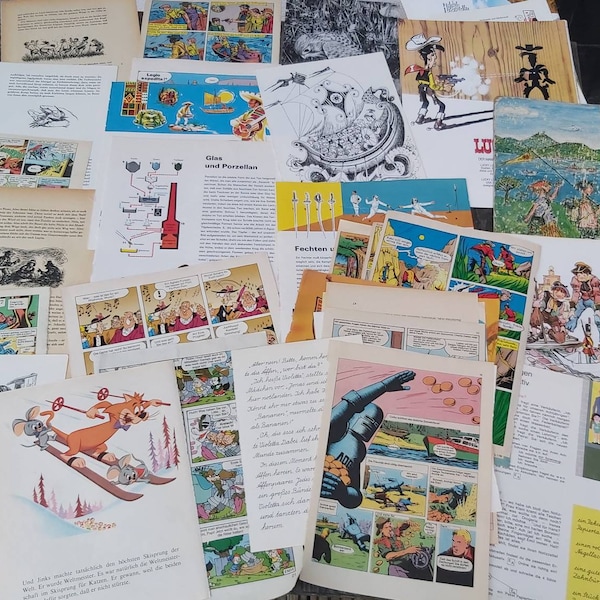 Über 50 Teile aus alten Kinder- und Jugendbüchern, Buchseiten, Papierkunst, Scrapbooking, Junk Journal, Papercraft Projects, Origami, antik