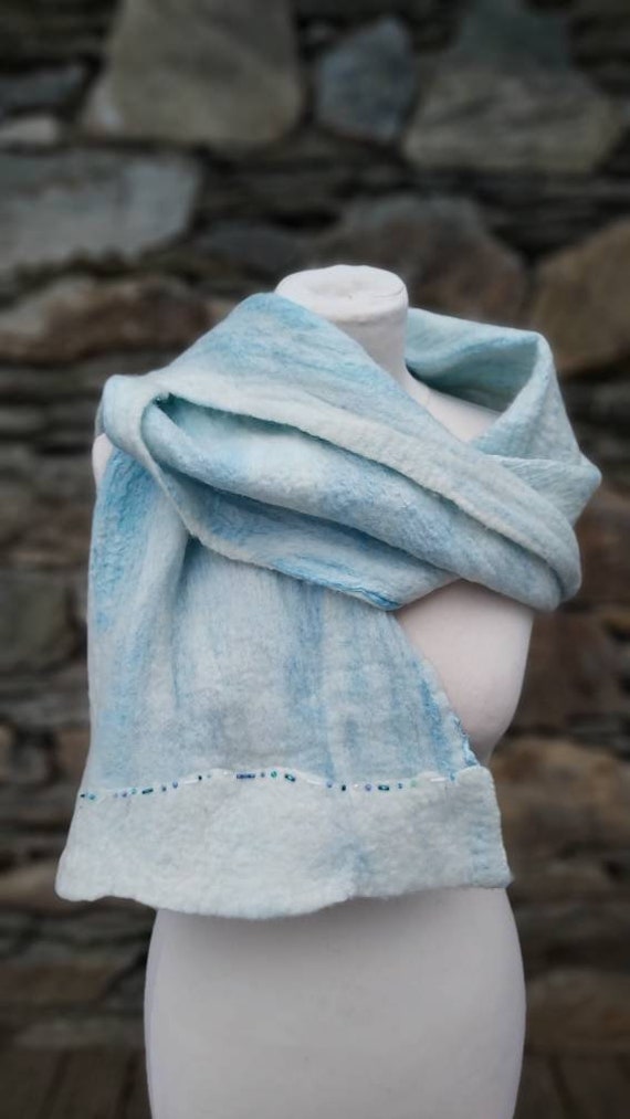 Hand Felted Scarf in Silk and Extra-fine Merino Wool, Stole, Cape