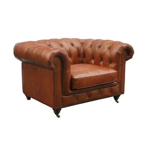 注目ショップ・ブランドのギフト Wood Solid Genuine Etsy - Chair Chesterfield Leather テーブル・チェア・ハンモック