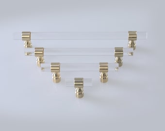 Lucite and Brass Pull, Brass Acrylic Cabinet Pulls