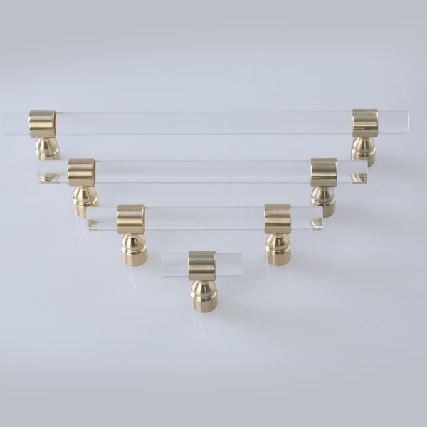 Lucite and Brass Pull, Brass Acrylic Cabinet Pulls