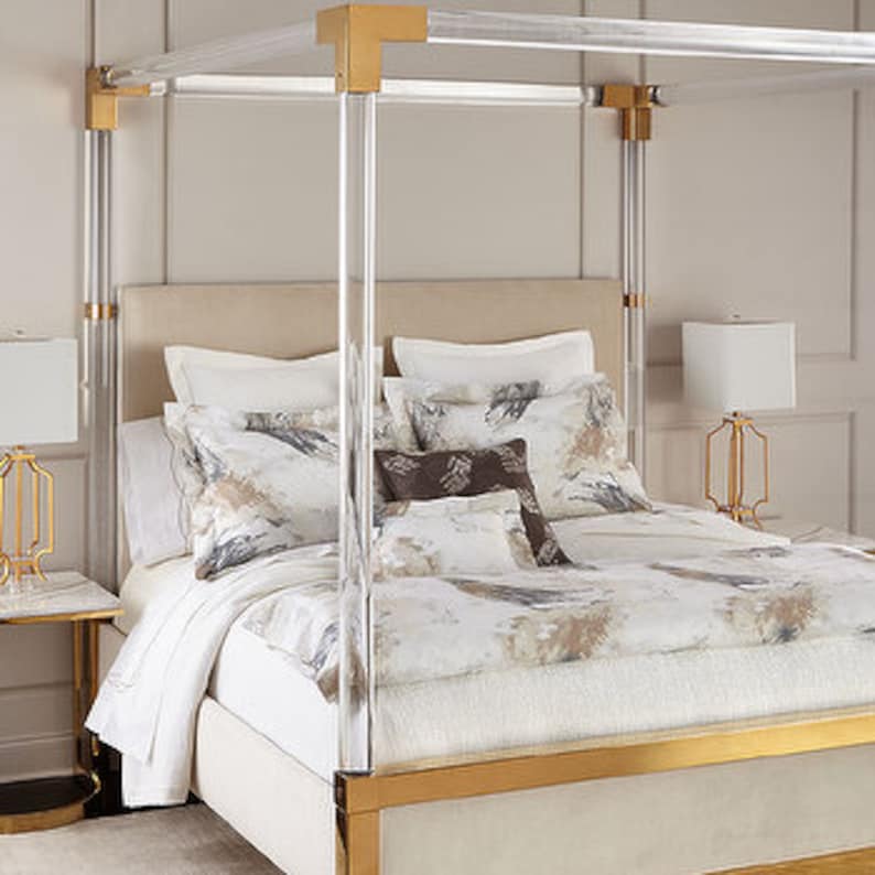 Acrylic Canopy Upholstered Bed Etsy Ireland