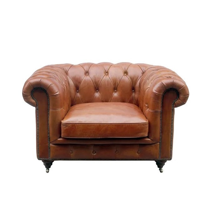 Solid Wood Genuine Leather Chesterfield Chair - Etsy