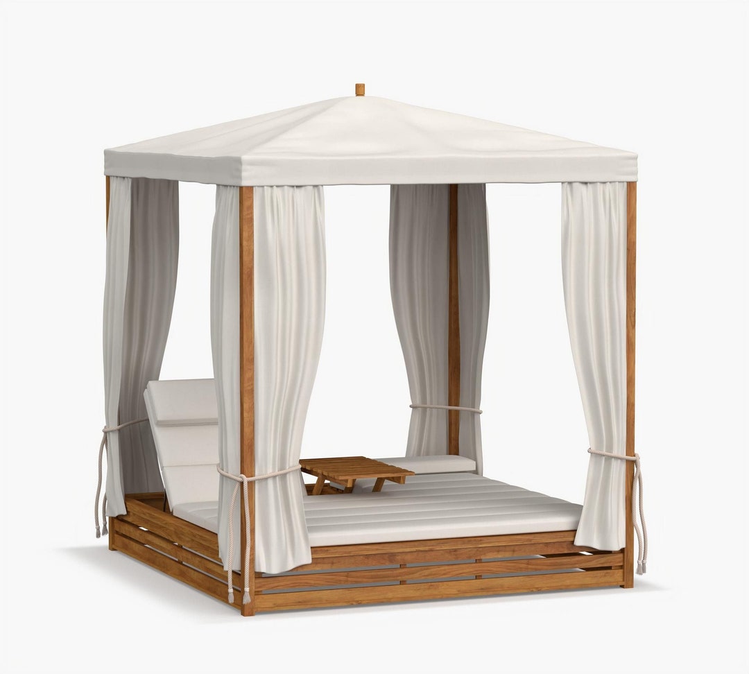 Teak Daybed Double Chaise Lounge With Canopy Cushions Included